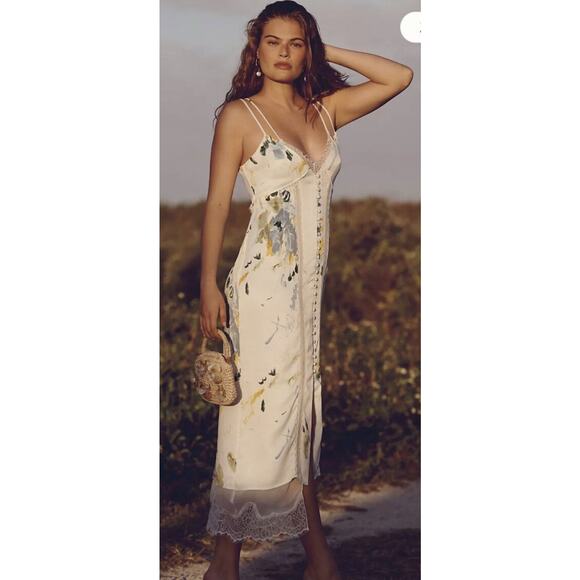 Anthropologie Size 6 Lace Button-Front Slip Midi Floral Feminine Dress 2031 - Picture 1 of 10